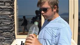 Gavin enjoys much-needed rehydration at Inch Beach